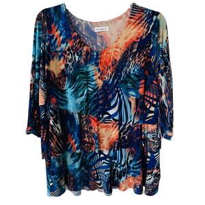 Susan Graver Liquid Knit Triple Layer V Neck Blouse top Size 1X